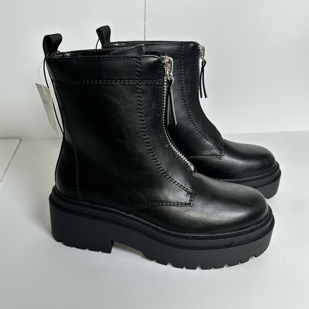 Arizona Black Combat Moto Boots Chunky Sole Block Heel Zipper Punk Goth Grunge